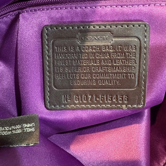 COACH Penelope Tattersall Wool Plaid Satchel Bag  Purple Interior patent trim EU - Picture 6 of 15
